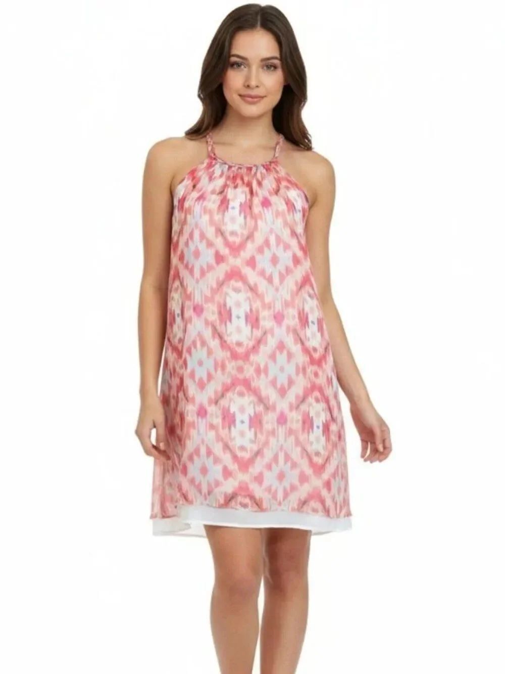Guess Marciano Halter Dress XS Small Pink Print Silk Feel Flowy Lined